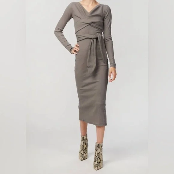 grey knit wrap dress Royal Alpaca Faux-Wrap Dress – Peruvian Connection main image 1
